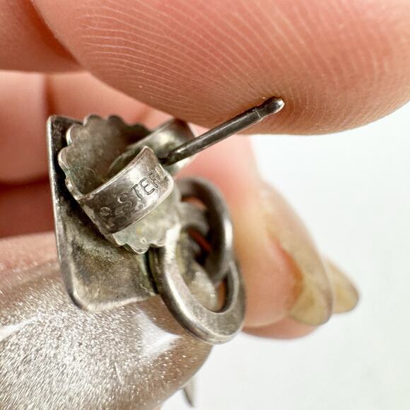 Vintage SCB Earrings 925 Sterling Silver Real Amethyst Purple Yellow Stone Chain - Picture 11 of 13